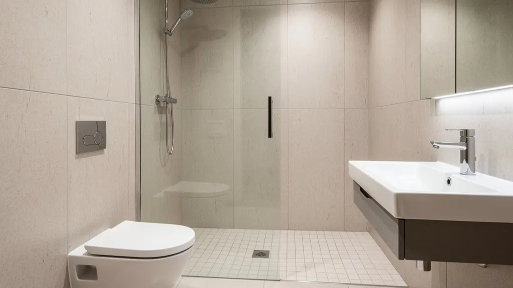 Contemporary British bathroom featuring moisture-resistant WPC wall panels as shower surround